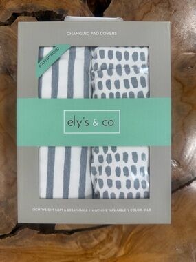 NIB ely's & co. Waterproof Changing Pad Covers - Blue & White Stripe/Dot Set